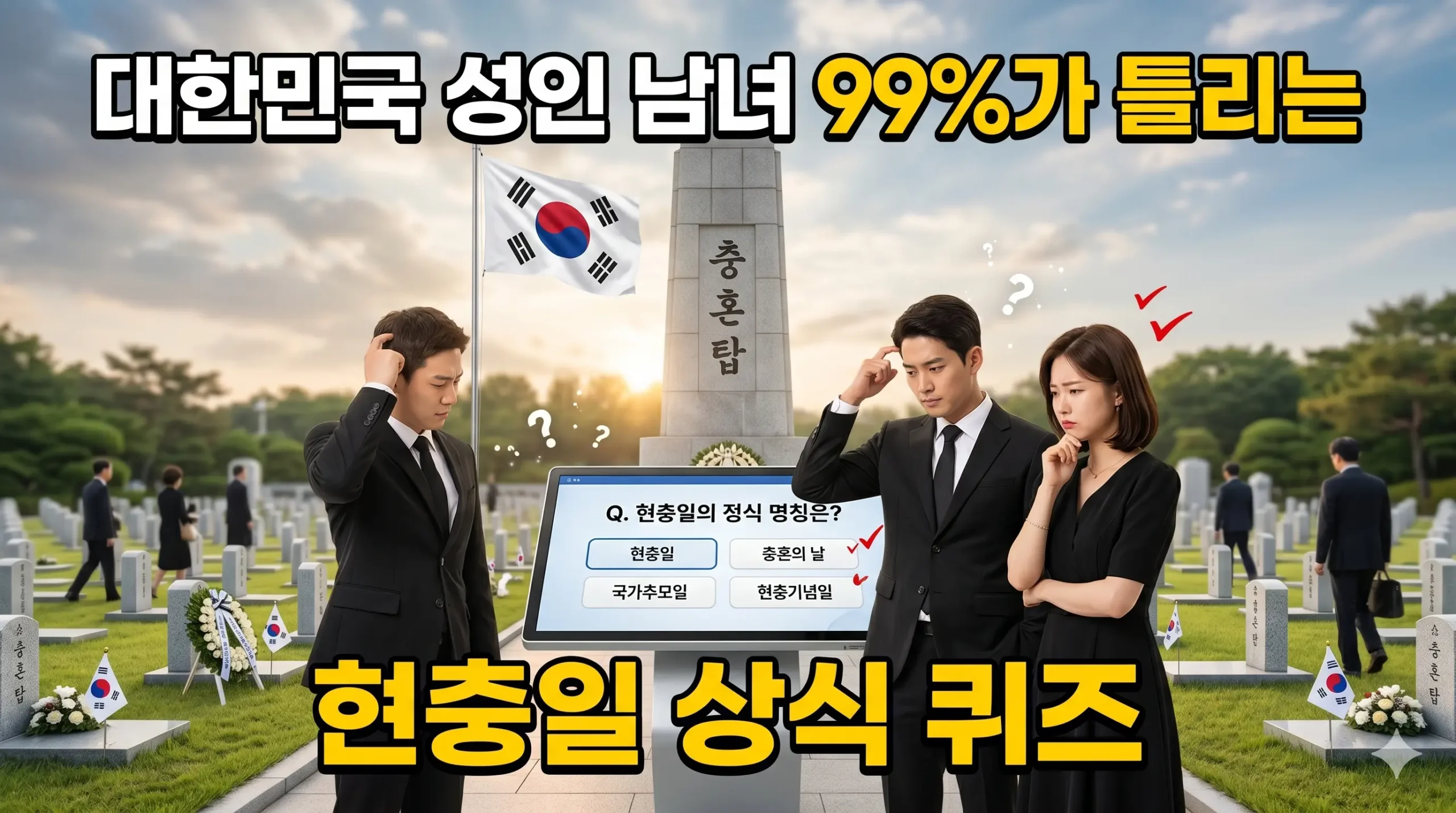 2026년 대한민국 전 국민 대상 현충일 맞춤형 상식 진단 및 올바른 태극기 조기 게양 가이드 퀴즈 썸네일 이미지